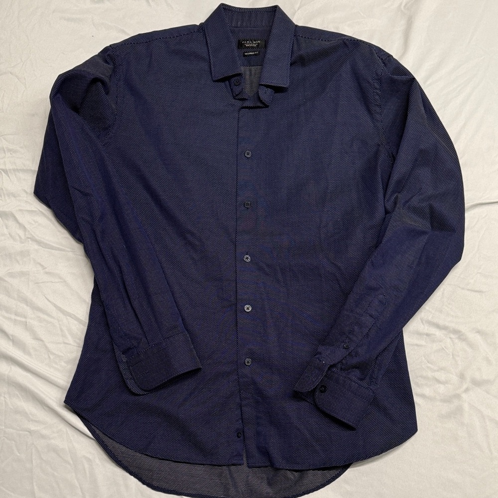 Zara Man Dark Blue Tailored Fit Dress Shirt